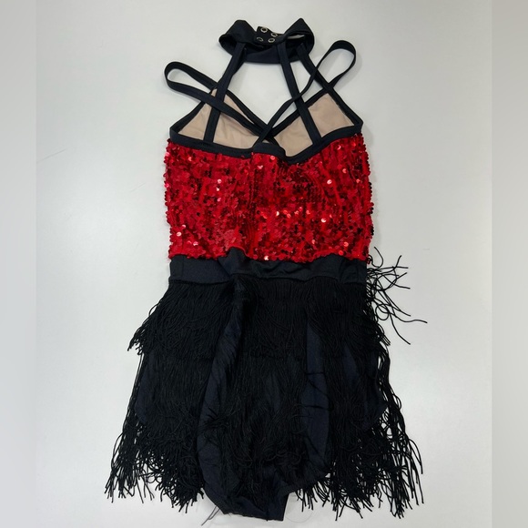 Weissman Dance Costume Sequin Fringe Rhinestone Leotard Red Black Adult XS NEW - Picture 3 of 13